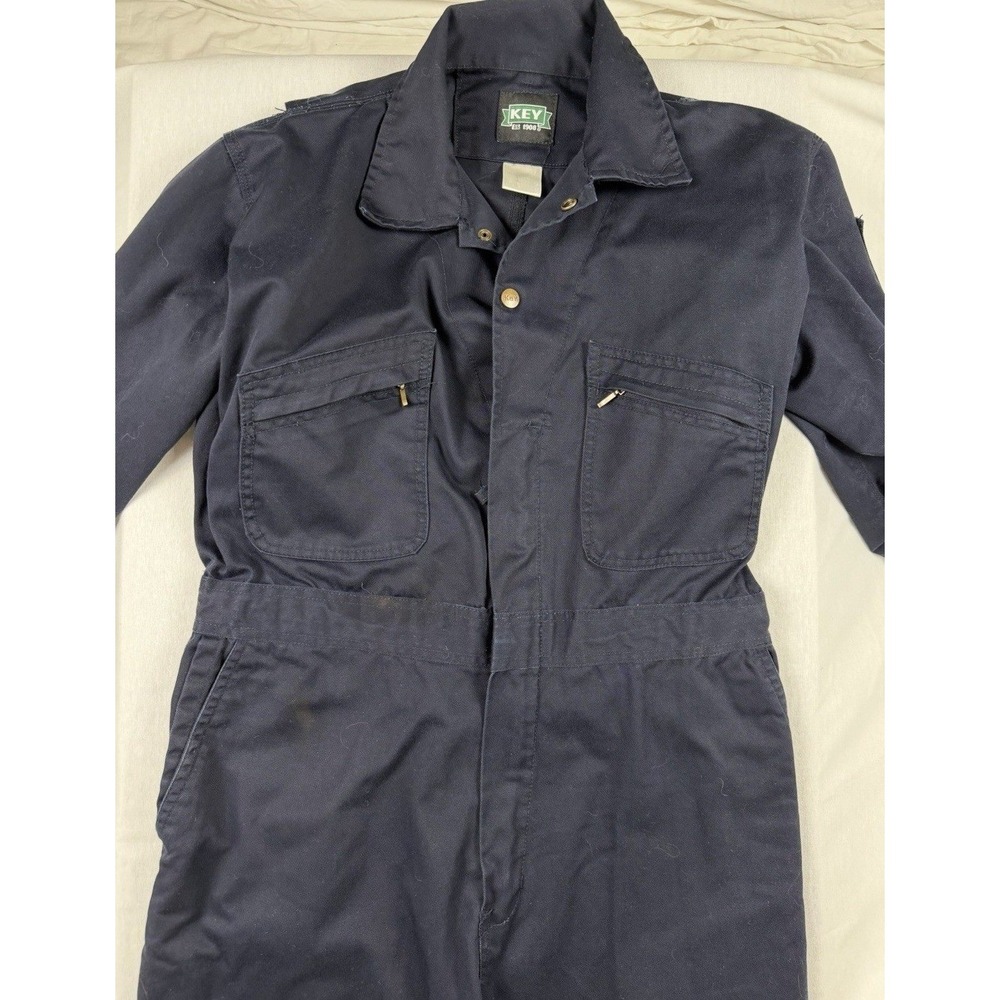 Key Heavy Duty Cotton Canvas Coveralls Navy Blue Mens XL Regular Workwear